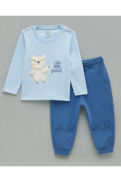R&B Blue Boy's Embroidered Top and Jogger Set