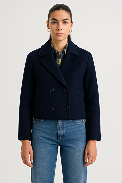 elbisenvarmı Regular Fit Smokin Yaka Düğmeli Cepli Kısa Kaşe Kaban