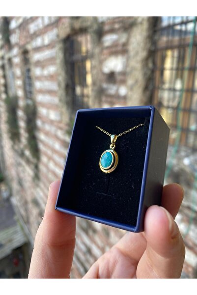 By Atölye Doğal Firuze (Turkuaz) Taşlı Gümüş Kolye Minimal Kolye