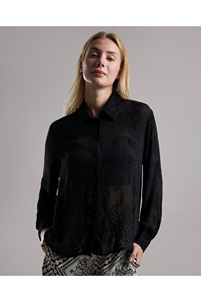 R&B Self Patterned Shirt with Classic Collar and Long Sleeves