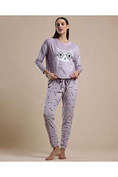 R&B Lavender Fog Women's Appliqued Pyjama Set