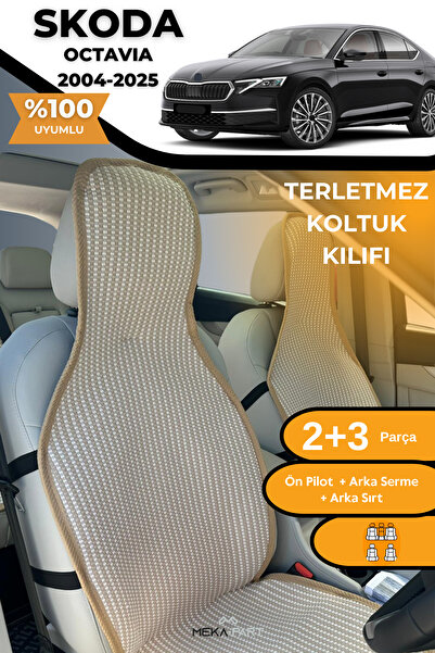 TREND Anti-Sweat Car Seat Protector Cover 100% Cotton 5-Piece Full Set Cream Skoda Octavia