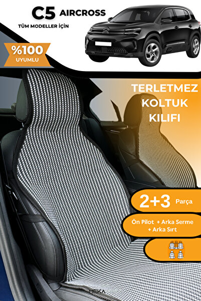 TREND Anti-Sweat Car Seat Protector Cover 100% Cotton 5-Piece Full Set Smoked White Citroen C5 Aircross