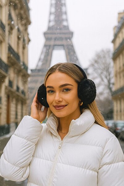 MARBERRY Căști de pluș cu textura moale, negre