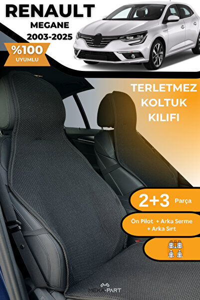 TREND غطاء حماية لمقعد السيارة مضاد للتعرق، 100% قطن، طقم كامل من 5 قطع، أسود لسيارة رينو ميجان