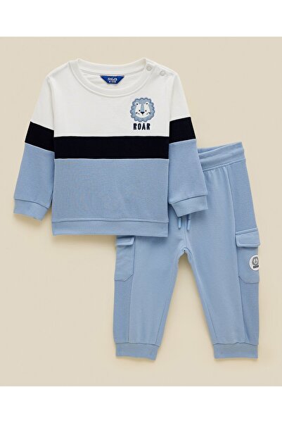 R&B طقم سويت شيرت وبنطال رياضي ألوان متباينة