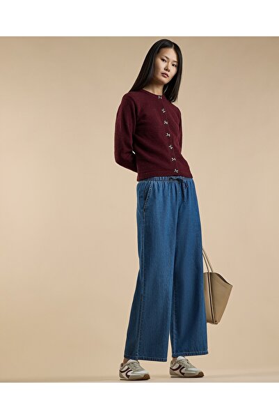 R&B Faded Wide Leg Jeans with Drawstring Waist