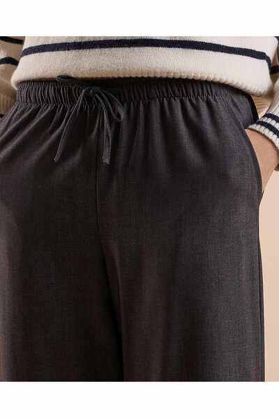 R&B Solid Wide Keg Pants with Drawstring Waist