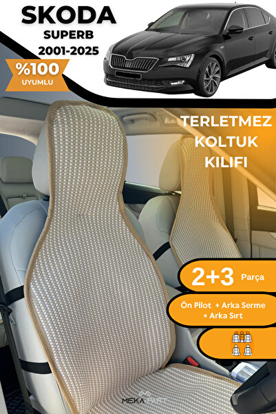 TREND Anti-Sweat Car Seat Protector Cover 100% Cotton 5-Piece Full Set Cream Skoda Superb