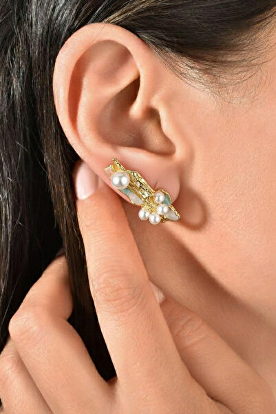 Sose Moda Elegant Pearl Gold Earrings - Classic and Stylish Design