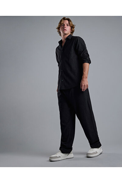 R&B بنطلون فضفاض ذو ملمس خصر برباط