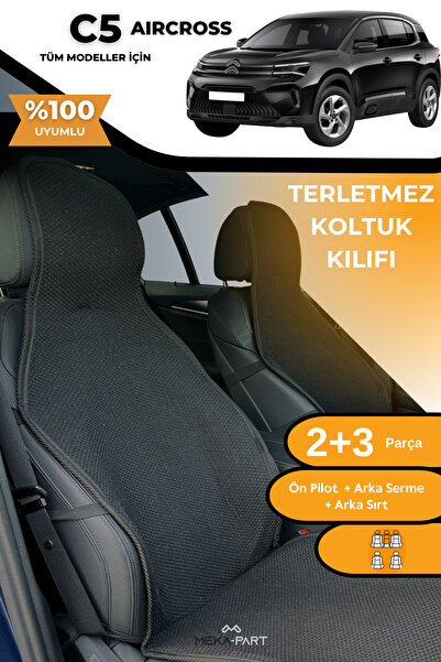 TREND Anti-Sweat Car Seat Protector Cover 100% Cotton 5-Piece Full Set Black Citroen C5 Aircross