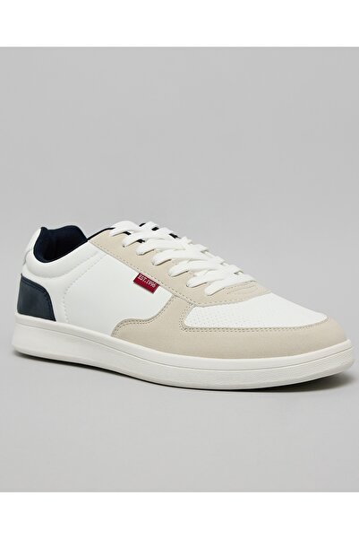 R&B White Men's Color Block Lace Up Sneakers