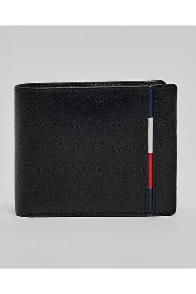 R&B محفظة رجالية سوداء قابلة للطي بتفاصيل متباينة