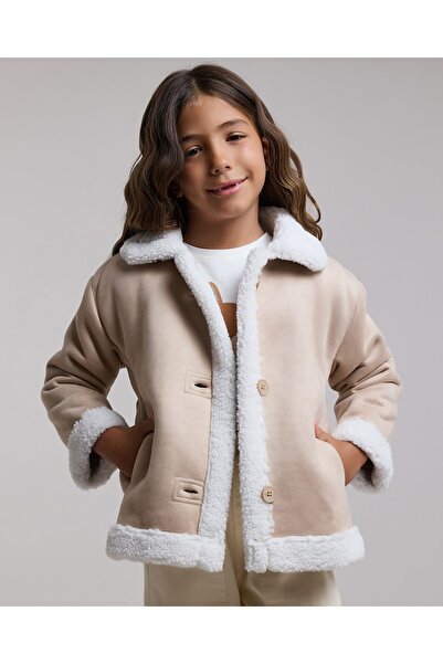 R&B Sherpa Trim Jacket with Button Closure