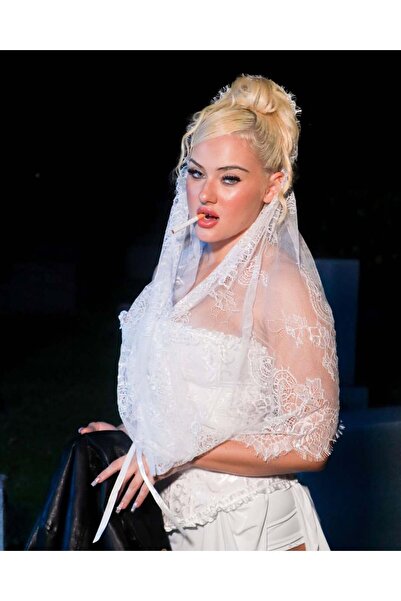 nuriçgiyim Ефірне мереживне покривало з вуаллю