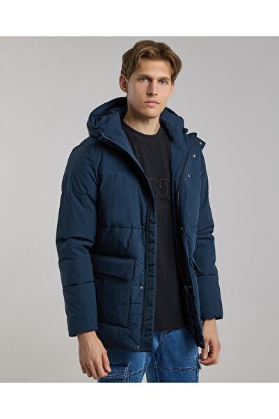 R&B Zippered Hooded Puffer Jacket with Long Sleeves