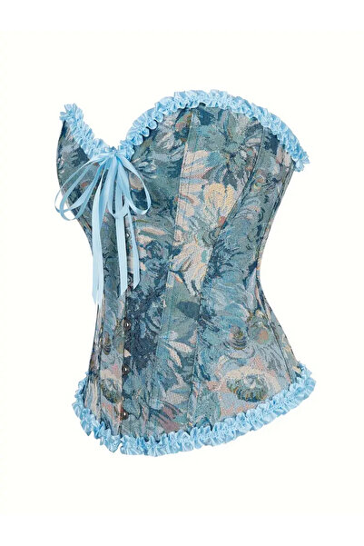 G&H UNDERWEAR Blue Patterned Vintage Gothic Corset