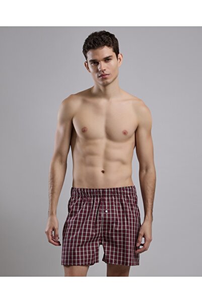 R&B Maroon Men's Plaid Boxer with Elastic Waist