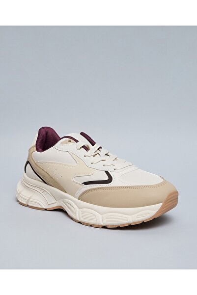 R&B Beige Women's Color Block Lace Up Sneakers