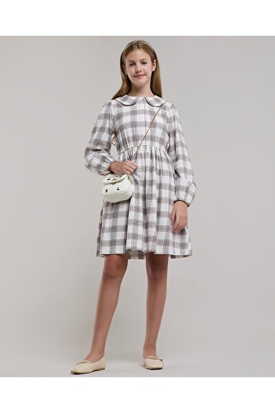 R&B فستان واسع الأرجل واسع مع ياقة دائرية وأكمام طويلة