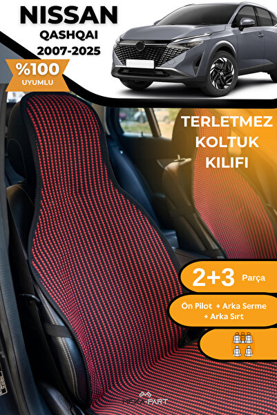 TREND غطاء حماية لمقعد السيارة مضاد للتعرق، 100% قطن، مجموعة كاملة من 5 قطع، أحمر وأسود، لسيارة نيسان قشقاي