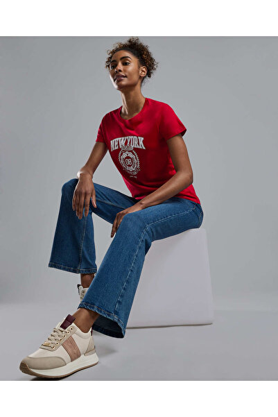 R&B Washed Flared Jeans with Button Closure