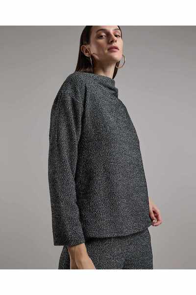 R&B Textured Top with Cowl Neck and Long Sleeves