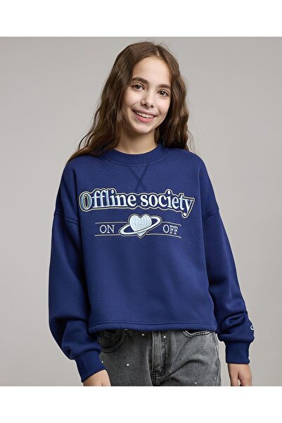 R&B Embroidered Sweatshirt with Crew Neck and Long Sleeves