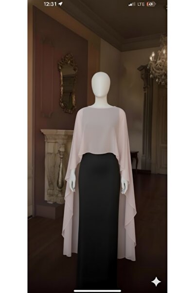 MERİT FASHION Önü Kısa Arkası Uzun Şifon Abiye Pelerin