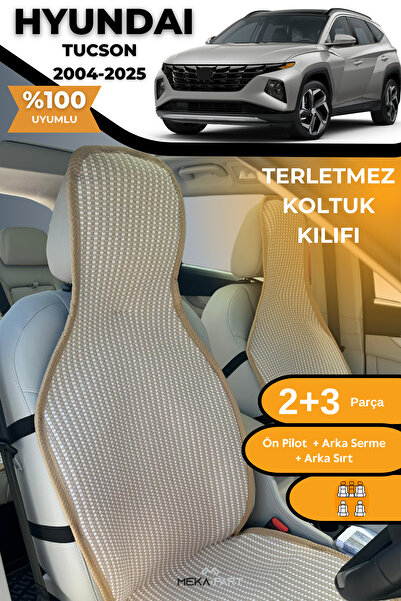 TREND Anti-Sweat Car Seat Protector Cover 100% Cotton 5-Piece Full Set Cream Hyundai Tucson