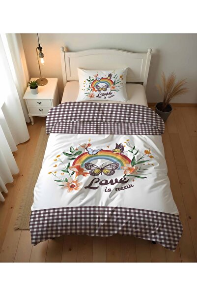 Evmila طقم غطاء لحاف بنمط قوس قزح الزهري بدون ملاءة - 160×220 سم