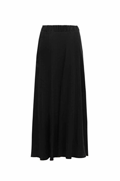 MISS DALIDA Düz Renk Keten Kloş Siyah Etek