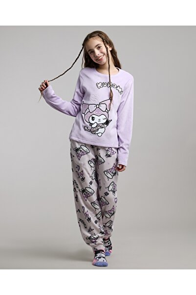 R&B طقم بيجامة كورومي مطرزة باللون الأرجواني للبنات