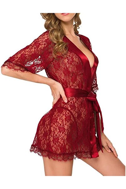 Margoun Women Kimono Robe Floral Lace Babydoll Lingerie Sheer Mesh Nightgown W396