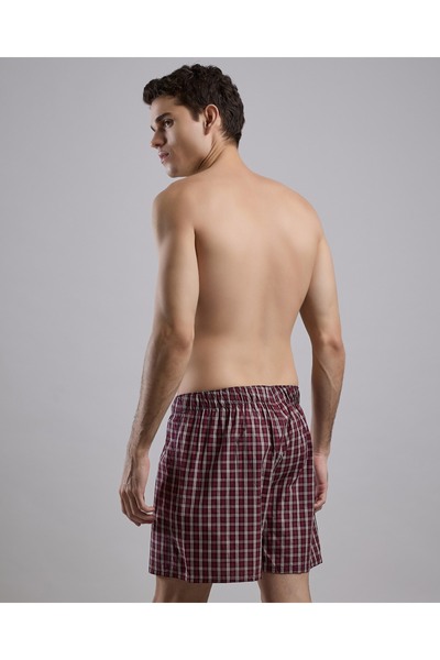 R&B Maroon Men's Plaid Boxer with Elastic Waist