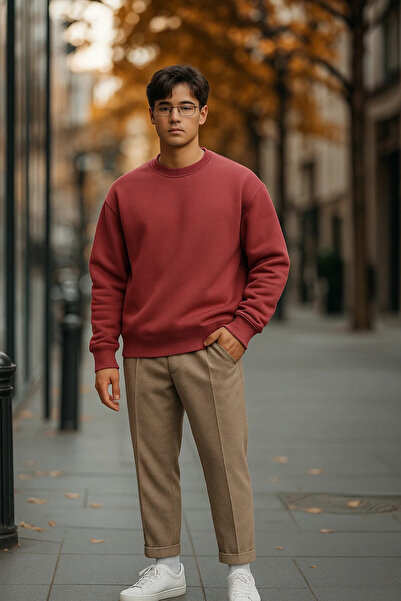 COMBİNE MİCHAİL Ανδρικό casual φαρδύ πουλόβερ Basic Dusty Rose