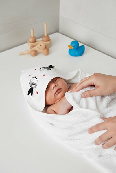 Kanz Baby Swaddle Towel 100% Cotton Embroidered 75X75Cm - Fish