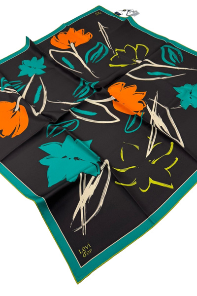 Levidor Шовковий шарф з твілу LD1115 з квітковим візерунком 06-Гіркий кави-Зе...