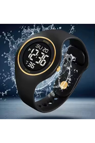 Skmei Ceas de mână bărbătesc cu cronometru digital cu alarmă, sport, casual, la modă, negru, auriu