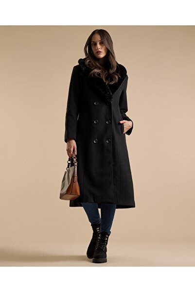 R&B Fur Detail Overcoat with Long Sleeves