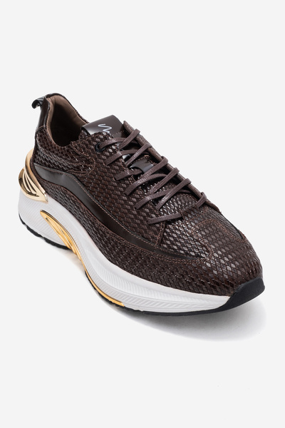 MARCOMEN Men's Thick Sole Lace-Up Sneaker Genuine Leather Mc 22449 Brown