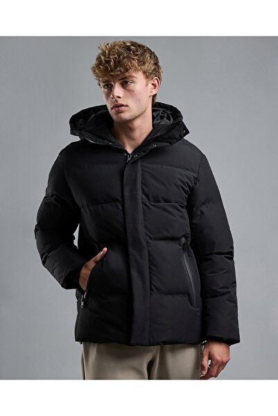 R&B Quilted Hooded Puffer Jacket with Zipper Closure