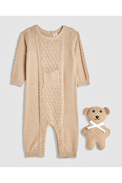 R&B Brown Girl's Knitted Sleepsuit with Toy Set