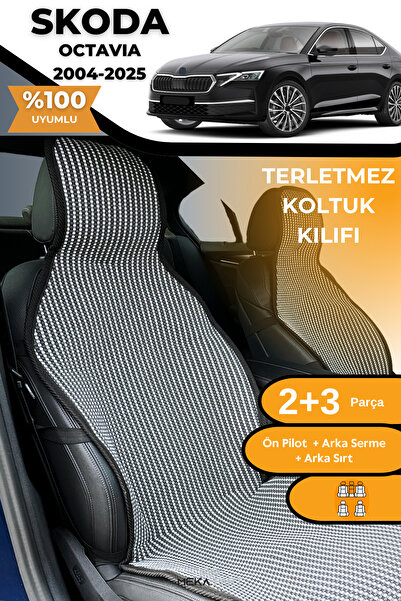 TREND غطاء حماية لمقعد السيارة مضاد للتعرق، 100% قطن، مجموعة كاملة من 5 قطع، أبيض مدخن لسيارة سكودا أوكتافيا