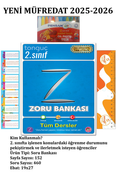 Tonguç Yayınları 2. Sınıf Zoru Bankası Tüm Dersler ve 12 Renk Pastel Boya+Sez...