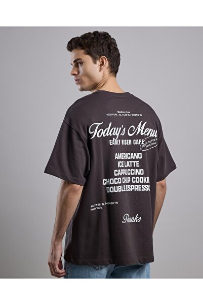 R&B Typography Print T-Shirt with Crew Neck and Short Sleeves