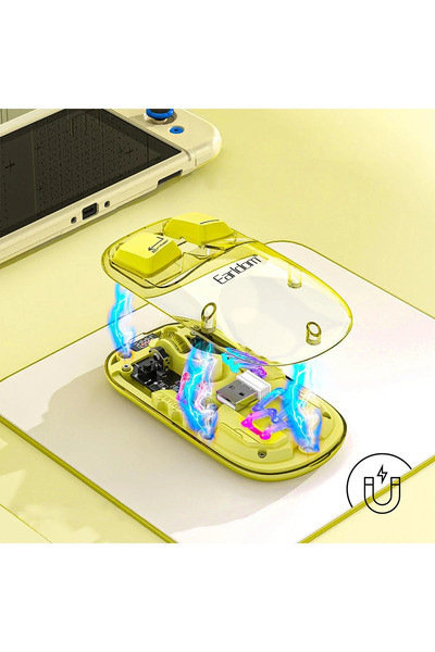 Sphone Kablosuz Sessiz Mouse 1600 DPI Şeffaf İskelet RGB Renkli Işıklı Gamer USB Alıcı Wireless Bluetooth