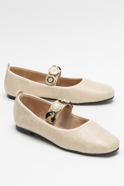 Liger Women's Oval Toe Accessory Strap Ballerina Shoes Cream