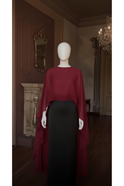 MERİT FASHION Önü Kısa Arkası Uzun Şifon Abiye Pelerin